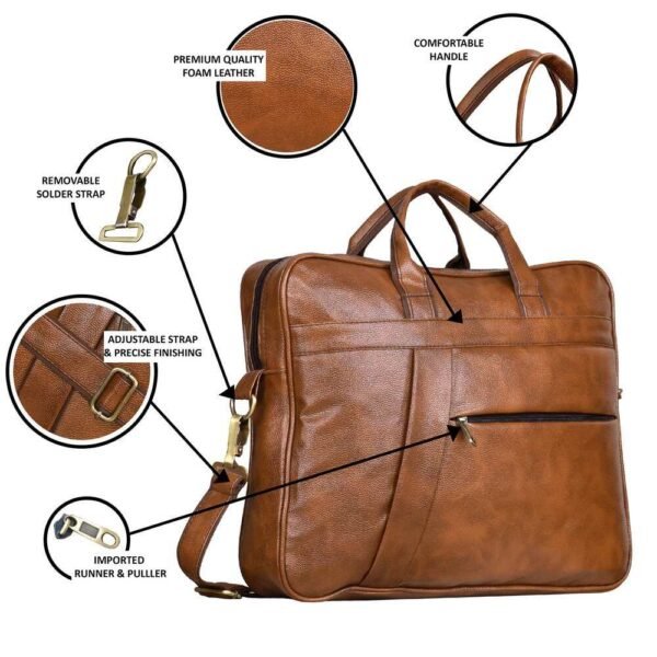 Brown Leather Laptop Bag Made in India, Water Resistant - Image 3