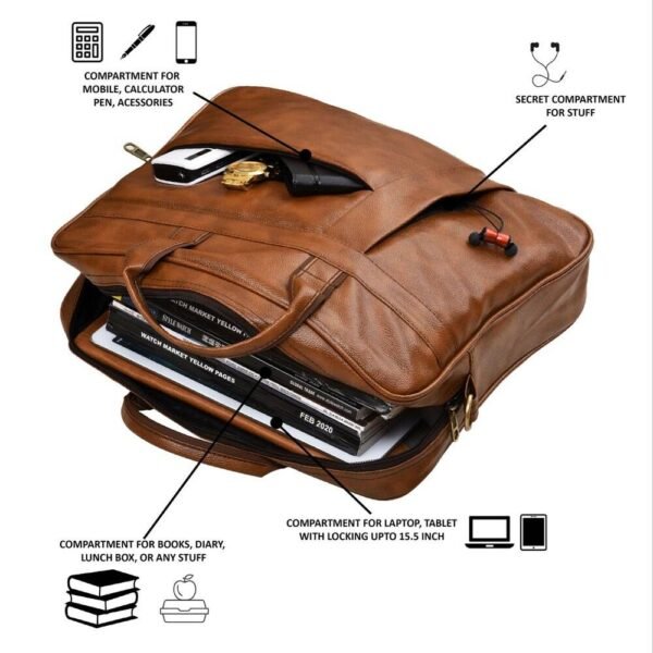Brown Leather Laptop Bag Made in India, Water Resistant - Image 2