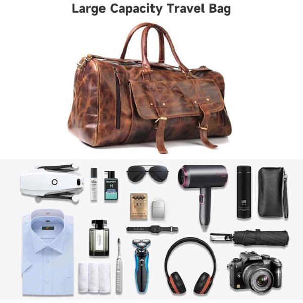 True Crunch Leather Duffel Bag with Shoe Compartment Travel & Gym Bag for Men and Women - Image 4