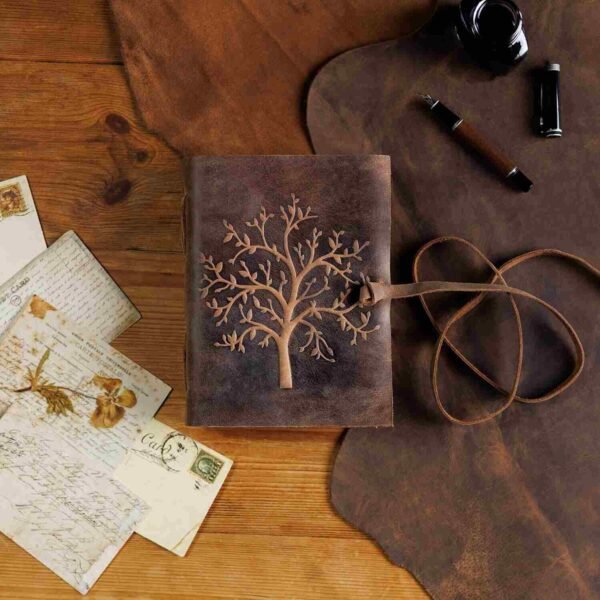 Buy Online Vintage Leather Journal - Tree of Life Design with Deckle Edge Paper.