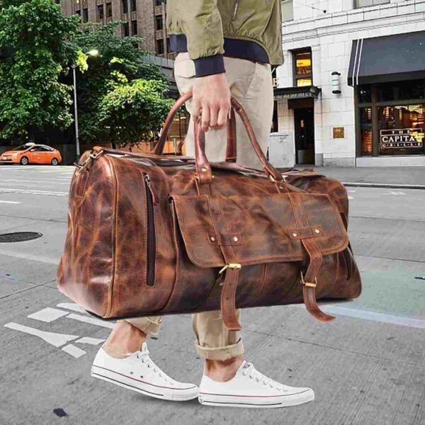 True Crunch Leather Duffel Bag with Shoe Compartment Travel & Gym Bag for Men and Women - Image 5