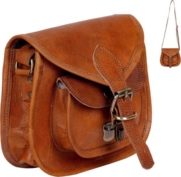 9" Leather Cross Body Bag | Vintage Leather Sling Bag for Women - Image 3