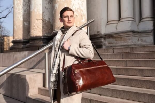 Brown Genuine Leather Weekender & Gym Bag for Men Leather Duffel Bag - Image 6