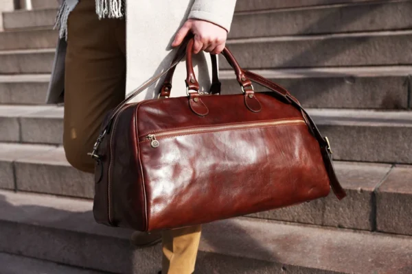 Brown Genuine Leather Weekender & Gym Bag for Men Leather Duffel Bag
