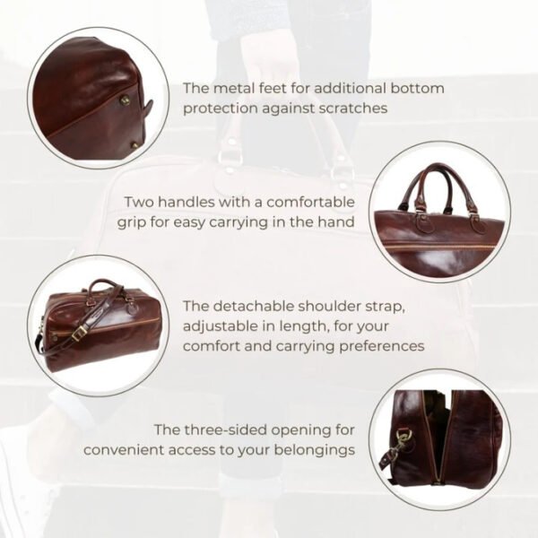 Brown Genuine Leather Weekender & Gym Bag for Men Leather Duffel Bag - Image 5