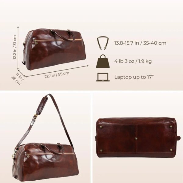Brown Genuine Leather Weekender & Gym Bag for Men Leather Duffel Bag - Image 3
