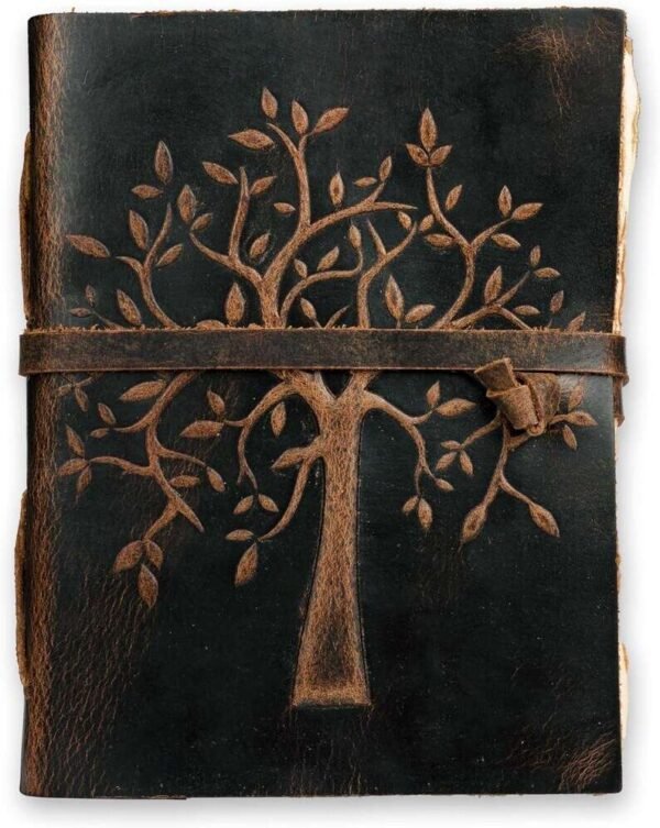 Buy Online Vintage Leather Journal - Tree of Life Design with Deckle Edge Paper. - Image 2
