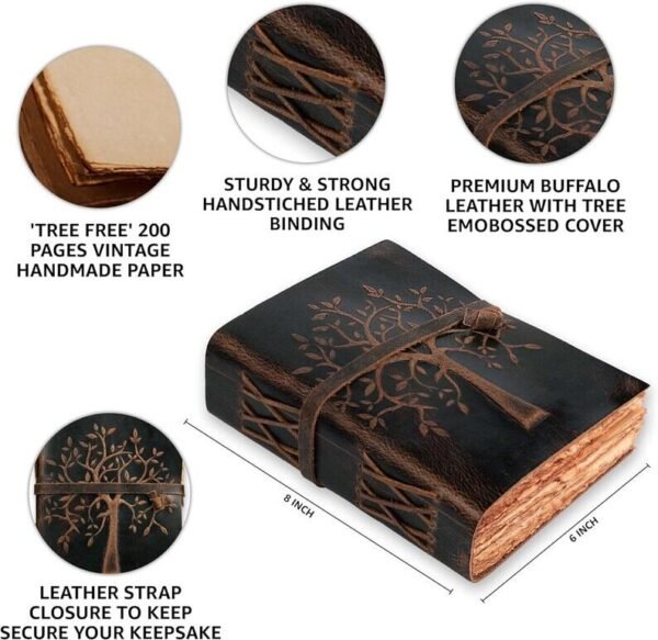Buy Online Vintage Leather Journal - Tree of Life Design with Deckle Edge Paper. - Image 3