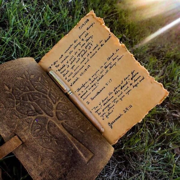 Buy Online Vintage Leather Journal - Tree of Life Design with Deckle Edge Paper. - Image 4
