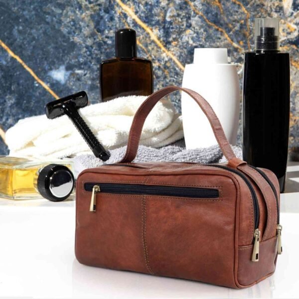 Leather Toiletry Bag - Compact Travel Essential for Unisex | Water-Resistant, Genuine Leather - Image 2