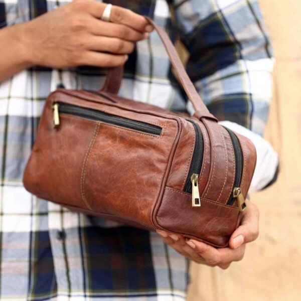 Leather Toiletry Bag - Compact Travel Essential for Unisex | Water-Resistant, Genuine Leather - Image 8