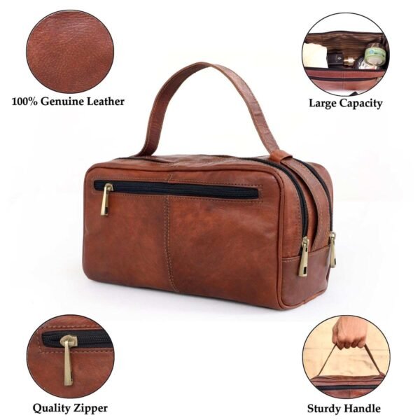 Leather Toiletry Bag - Compact Travel Essential for Unisex | Water-Resistant, Genuine Leather - Image 7