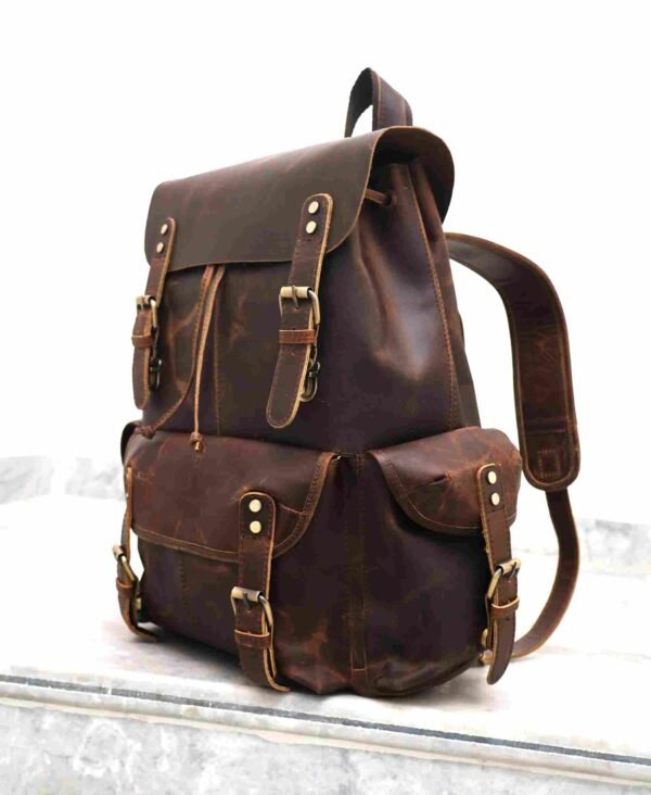 Women Leather Vintage Backpack – Laptop Compartment for 15.6 inches - Image 3