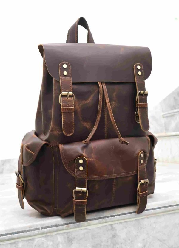 Women Leather Vintage Backpack – Laptop Compartment for 15.6 inches - Image 2