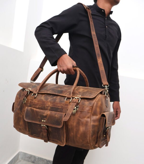 Panoply Full-Grain Leather Duffle Bag  | Personalizable Travel Companion - Image 6