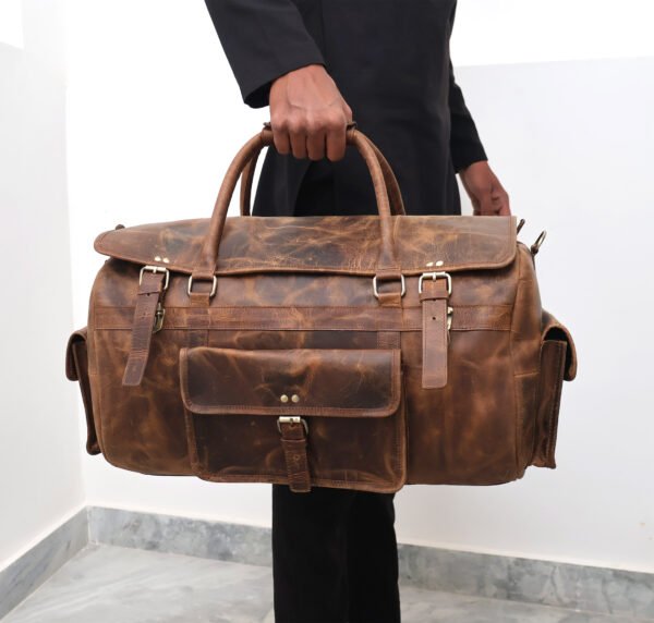 Panoply Full-Grain Leather Duffle Bag  | Personalizable Travel Companion - Image 4