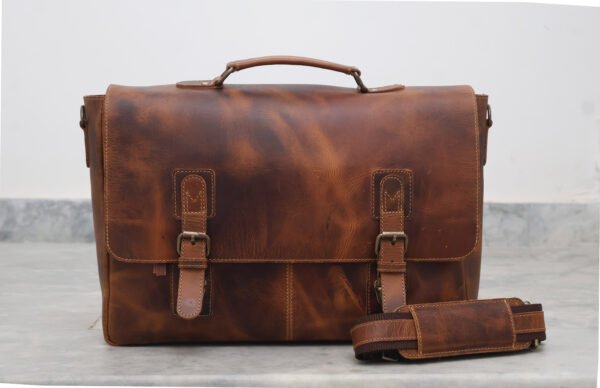 Handmade Modern Vintage Leather Satchel for Men | Slim British Style | Full-Grain Premium Leather - Image 2