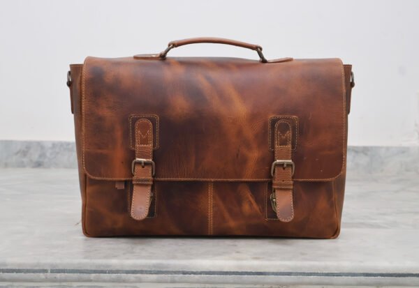Handmade Modern Vintage Leather Satchel for Men | Slim British Style | Full-Grain Premium Leather - Image 3