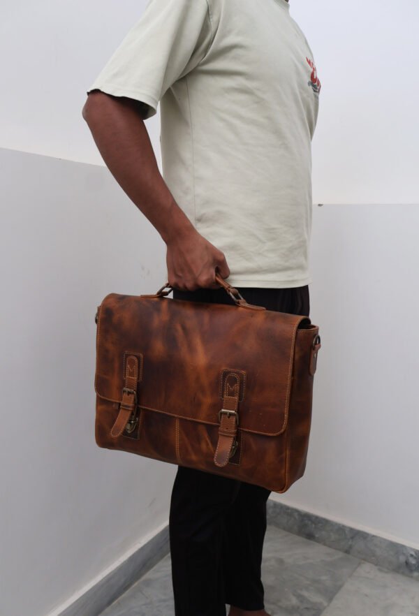 Handmade Modern Vintage Leather Satchel for Men | Slim British Style | Full-Grain Premium Leather - Image 5