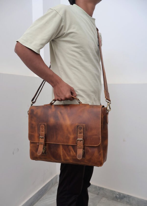 Handmade Modern Vintage Leather Satchel for Men | Slim British Style | Full-Grain Premium Leather - Image 6