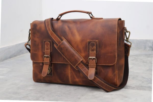 Handmade Modern Vintage Leather Satchel for Men | Slim British Style | Full-Grain Premium Leather