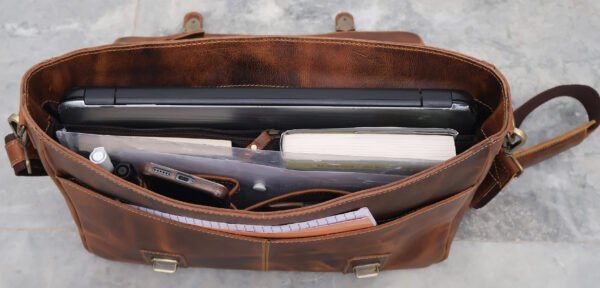 Handmade Modern Vintage Leather Satchel for Men | Slim British Style | Full-Grain Premium Leather - Image 7
