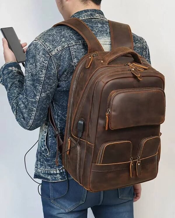 Genuine Panoply Leather Backpack For Travelers And Fashionable Students - Image 4