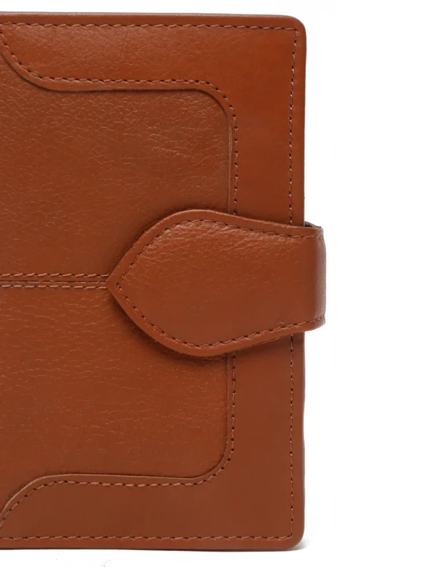 Panoply Leather Tan Textured Tri-Fold Wallet for Women with Snap Closure - Image 2