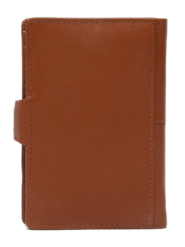Panoply Leather Tan Textured Tri-Fold Wallet for Women with Snap Closure - Image 4