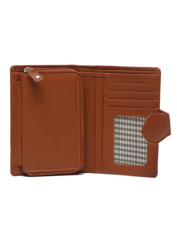 Panoply Leather Tan Textured Tri-Fold Wallet for Women with Snap Closure - Image 5