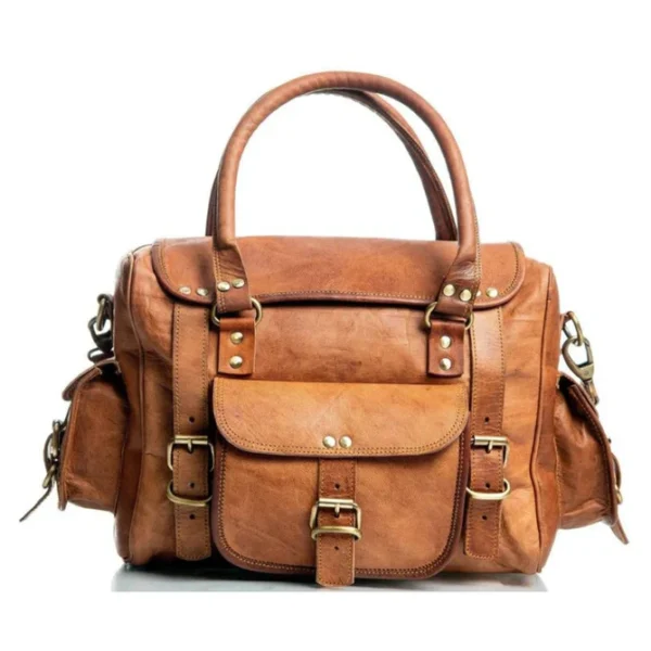 Panoply Leather Vintage Brown Full-Grain Genuine Leather Duffle Bag | Unisex Travel Bag with Brass Hardware