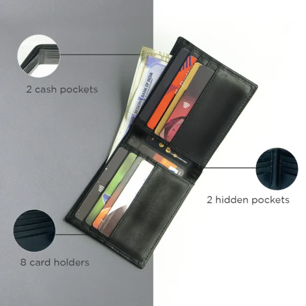 Black Leather Bi-Fold Leather Wallet for Men | Sleek & Stylish Everyday - Image 3