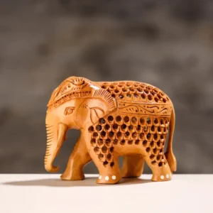 Carved Indian Kadam Wood Solid Butyro Jali Cutting Pattern of an Elephant inside the body | Beautiful Table Decor