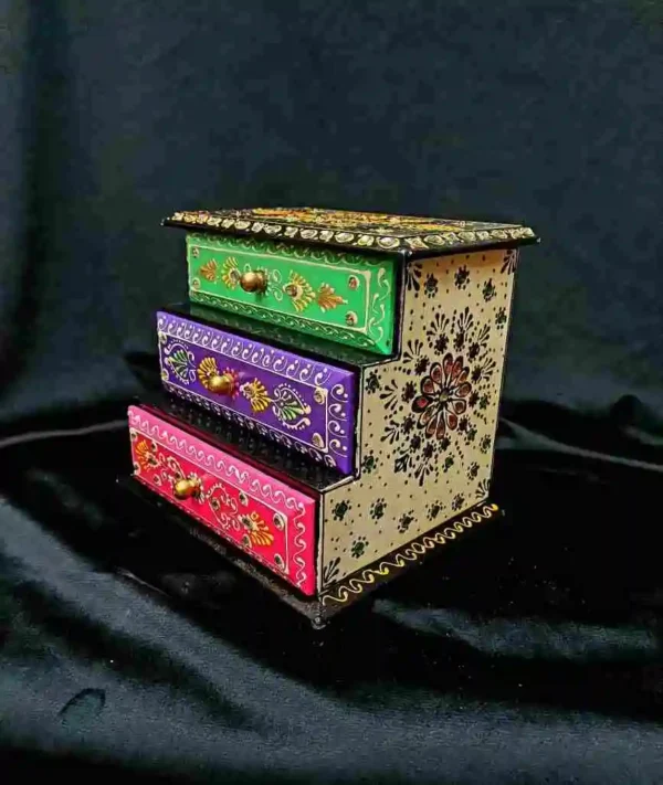 3-Step Wooden Handicrafts Drawer | Artistic Mango Wood Decor | Ideal Table Decorative