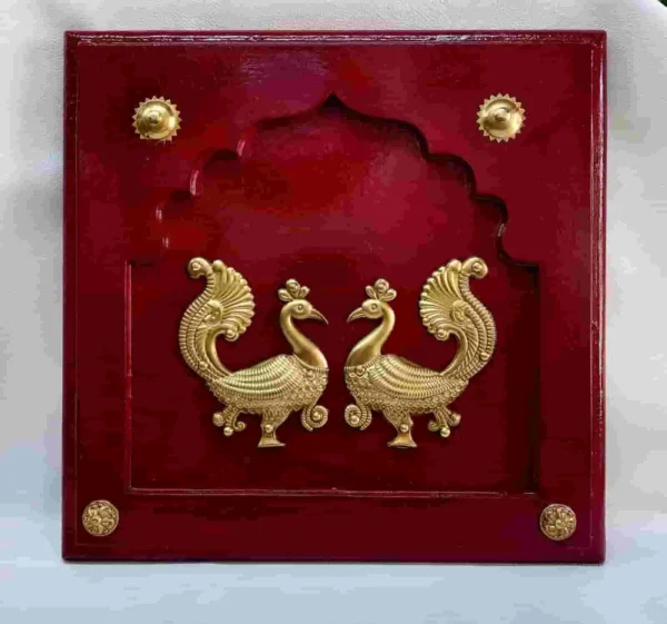 Exquisite Wooden Peacock Wall Frame with Brass Artwork. The Exquisite Ethnic Wall Décor - Image 2