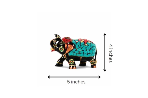 Hand-painted Wooden Kadam Wood Elephant with Gemstone Decoration | Good Luck Table Decor - Image 2