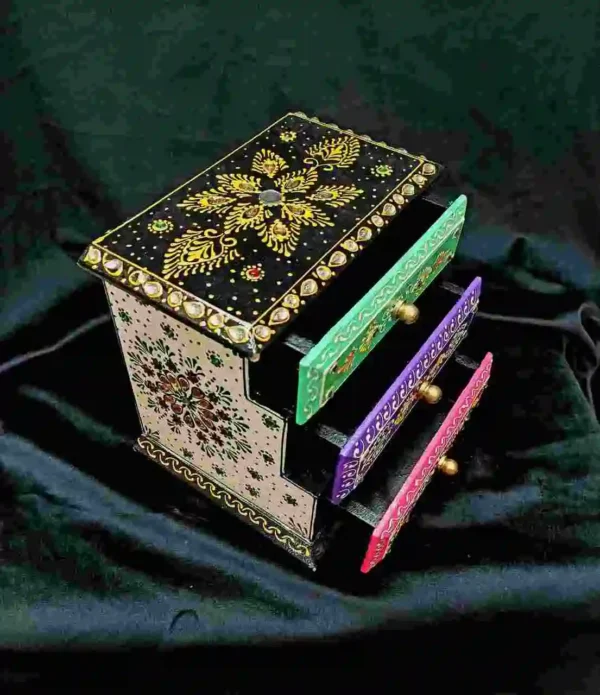 3-Step Wooden Handicrafts Drawer | Artistic Mango Wood Decor | Ideal Table Decorative - Image 3