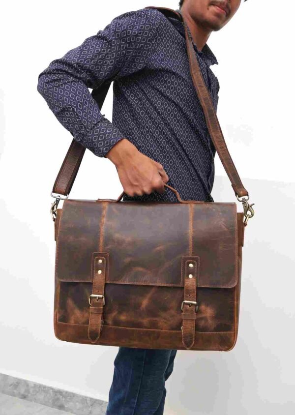 Vintage Panoply Leather Handmade Messenger Bag | Laptop Briefcase - Image 8