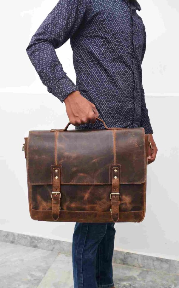 Vintage Panoply Leather Handmade Messenger Bag | Laptop Briefcase - Image 7