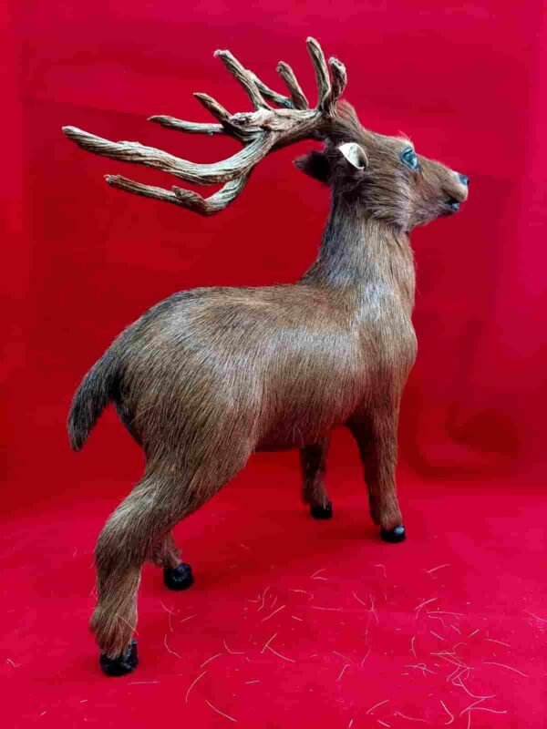 Vintage Leather Handmade Deer with Fur Coating and Antlers | Unique Tabletop Décor - Image 5