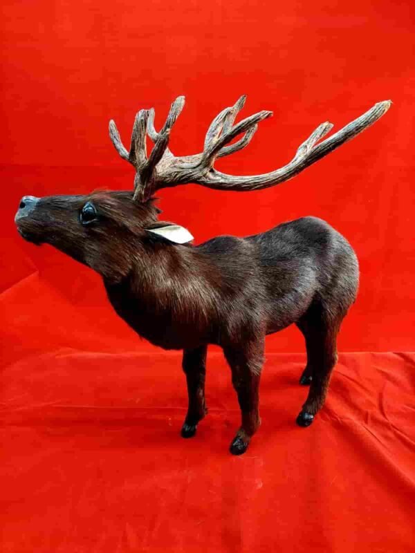 Vintage Leather Handmade Deer with Fur Coating and Antlers | Unique Tabletop Décor - Image 2