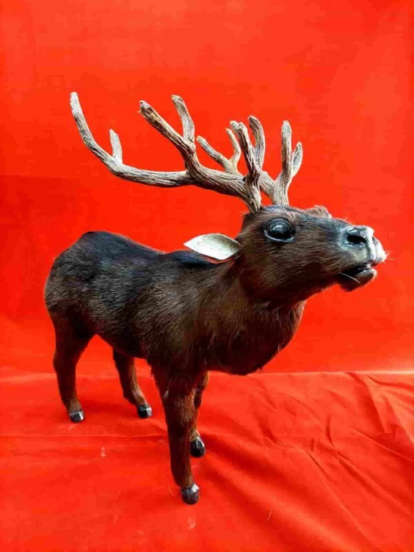 Vintage Leather Handmade Deer with Fur Coating and Antlers | Unique Tabletop Décor - Image 4