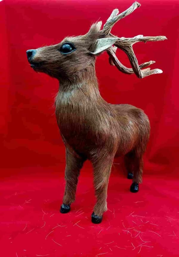Vintage Leather Handmade Deer with Fur Coating and Antlers | Unique Tabletop Décor - Image 6