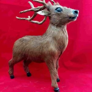 Vintage Leather Handmade Deer with Fur Coating and Antlers | Unique Tabletop Décor