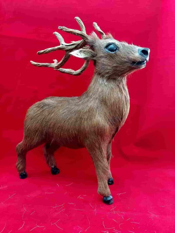 Vintage Leather Handmade Deer with Fur Coating and Antlers | Unique Tabletop Décor
