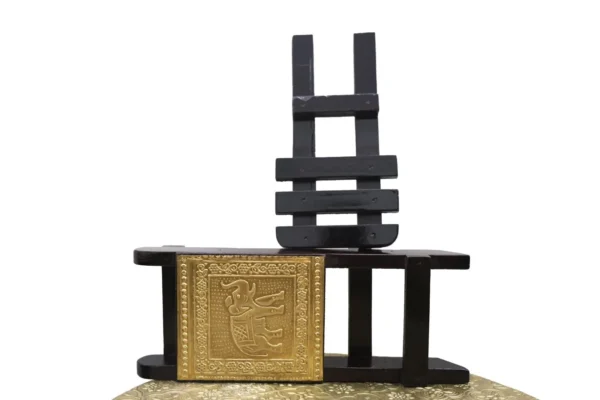 Panoply Wooden Brass Embossed Folding Mobile Stand Chair – Elegant Mango Wood Design - Image 2