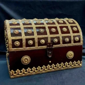 Panoply Traditional Wooden Sandook with Brass Decoration – Handcrafted Mango Wood Treasure
