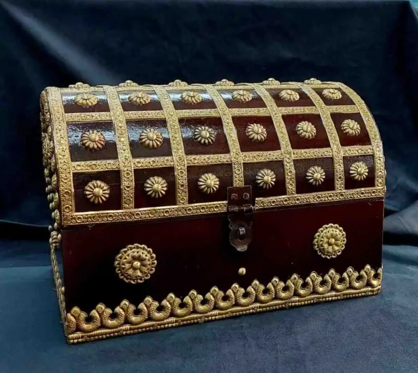 Panoply Traditional Wooden Sandook with Brass Decoration – Handcrafted Mango Wood Treasure