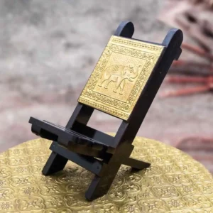 Panoply Wooden Brass Embossed Folding Mobile Stand Chair – Elegant Mango Wood Design