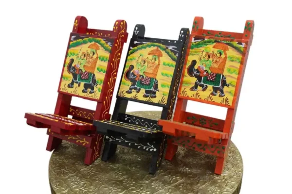 Panoply Hand-painted Wooden Handicraft Mobile Stand Chair - Multicolor Elegance - Image 2